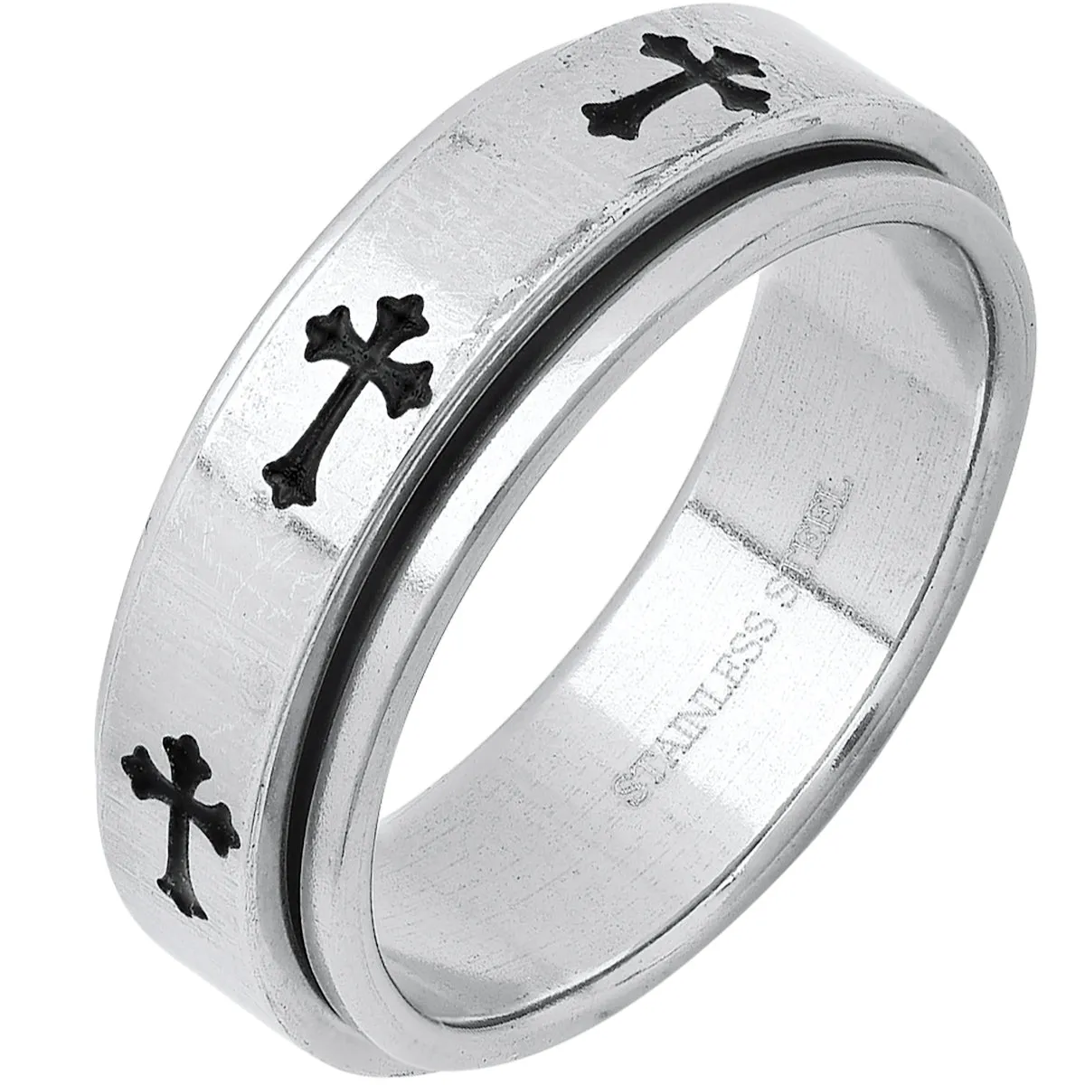 Stainless Steel Spinner Ring With Black Ip Crosses Accents sold by Zulily product image thumbnail 2