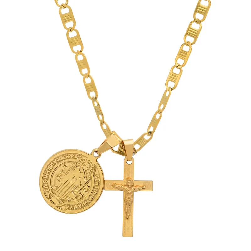 18K Gold Plated Stainless Steel St. Benedict And Cross Pendant made by Zulily
