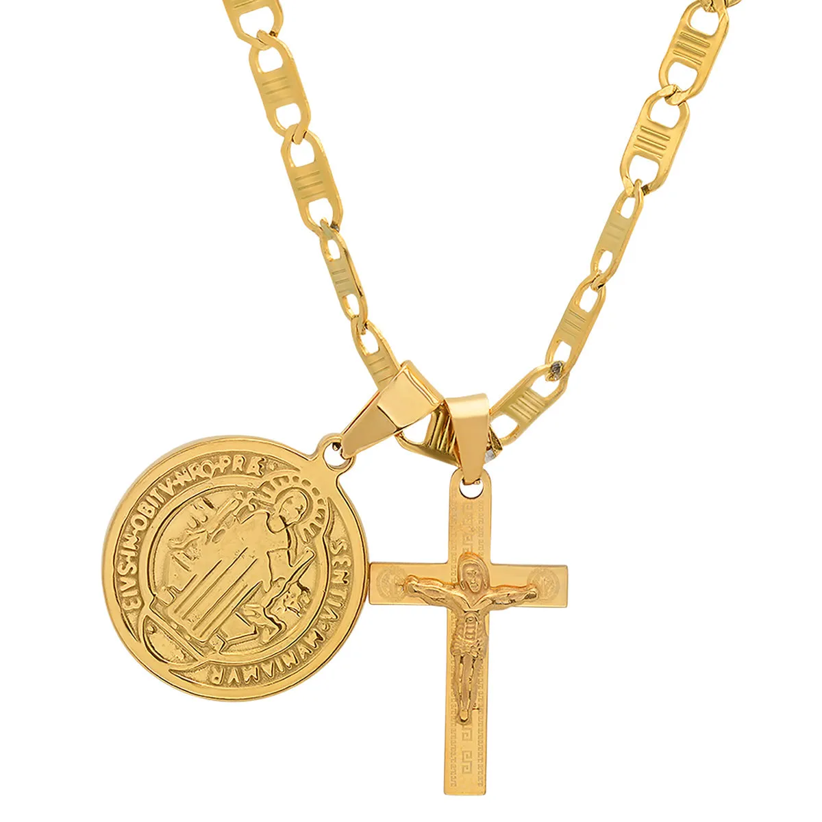 18K Gold Plated Stainless Steel St. Benedict And Cross Pendant sold by Zulily product image thumbnail 2