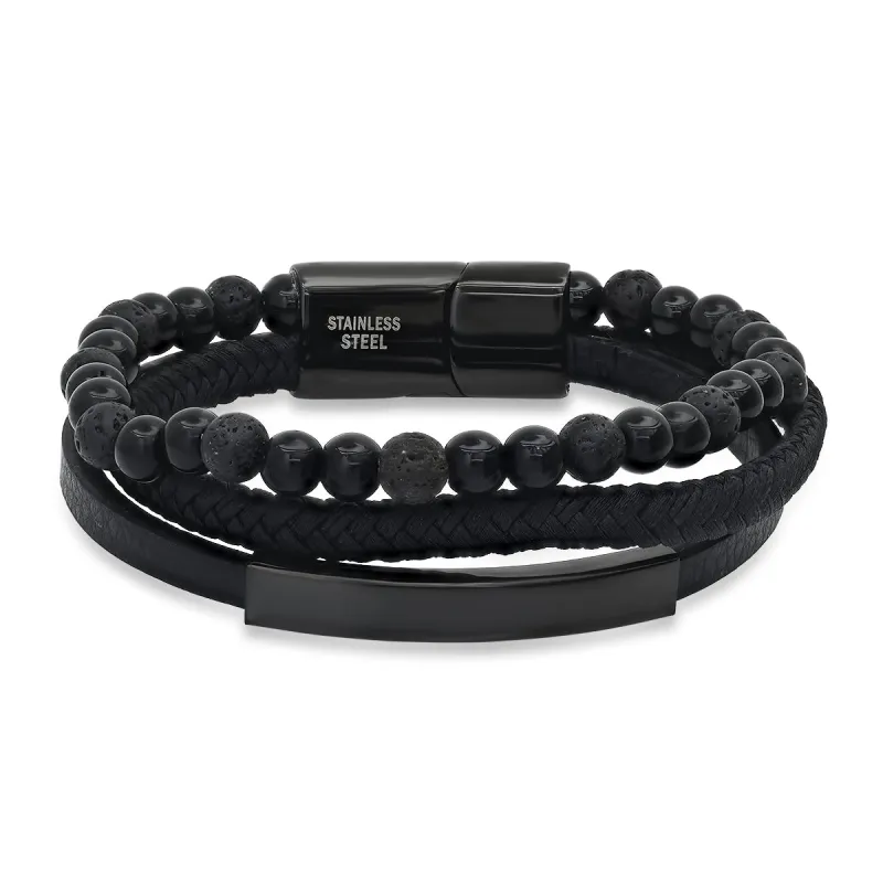 Black Leather & Lava Bead Bracelet made by Zulily