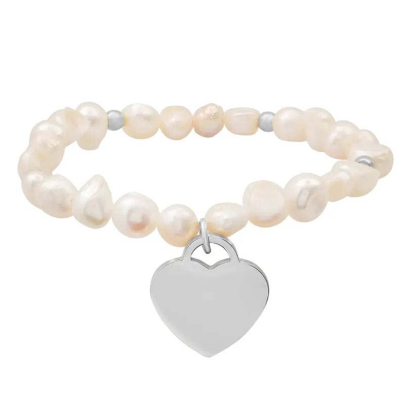 Ladies Freshwater Pearls And Stainless Steel Heart Shape Charm " Moms Are The…." Stretch Bracelet made by Zulily
