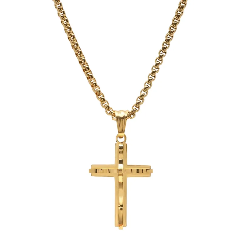 18K Gold Plated Stainless Steel Double Layer Ridged Cross Pendant made by Zulily