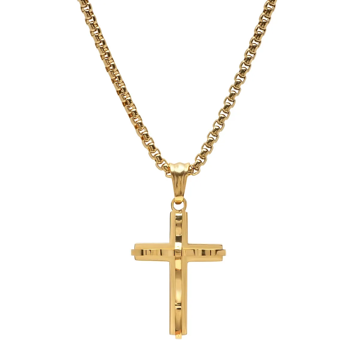 18K Gold Plated Stainless Steel Double Layer Ridged Cross Pendant sold by Zulily