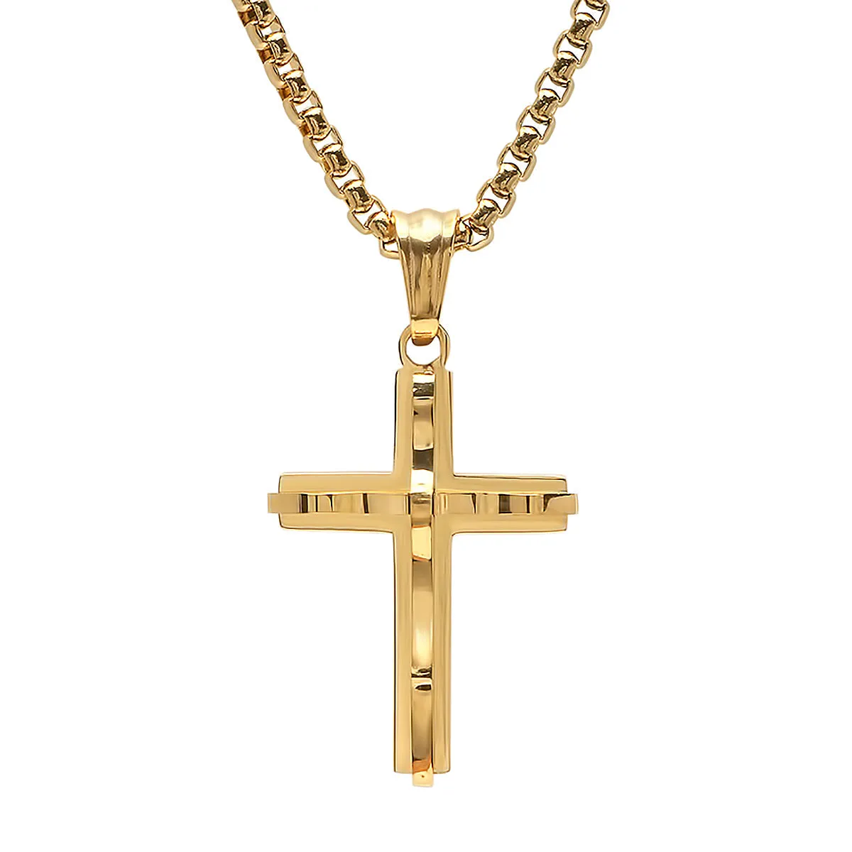 18K Gold Plated Stainless Steel Double Layer Ridged Cross Pendant sold by Zulily product image thumbnail 2