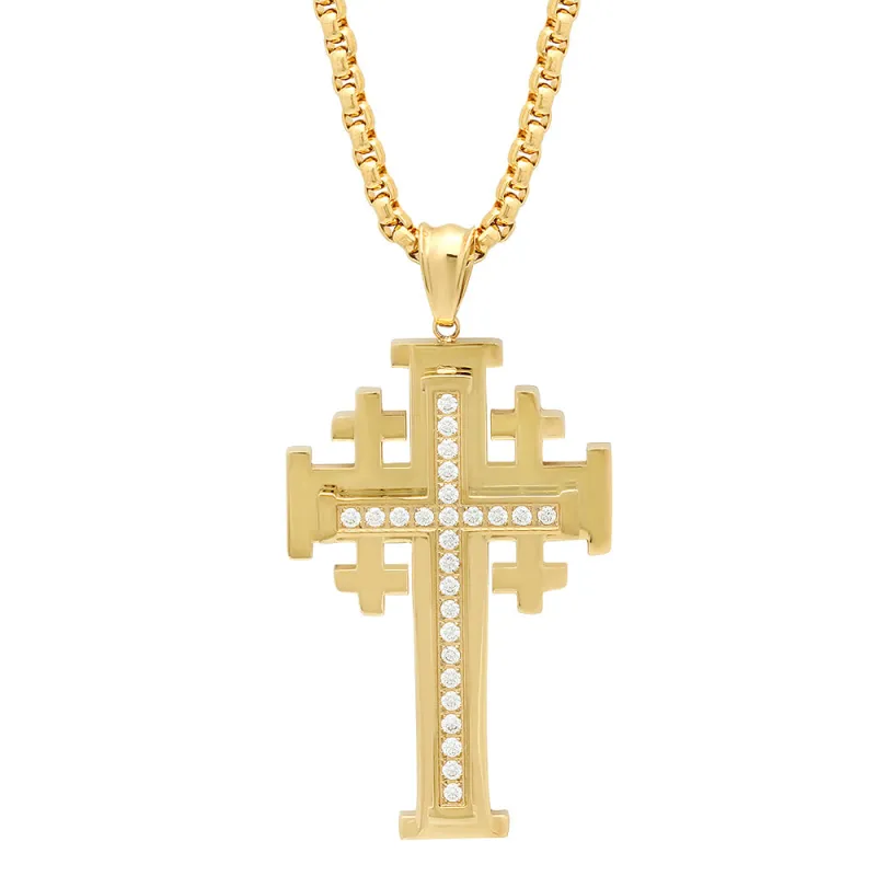 18K Gold Plated Stainless Steel Double Layered Cross Pendant With Simulated Diamonds made by Zulily