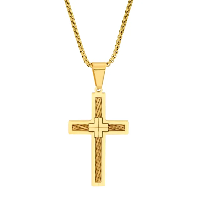 18K Gold Plated Stainless Steel Inlay Wire Cable Cross Pendant made by Zulily