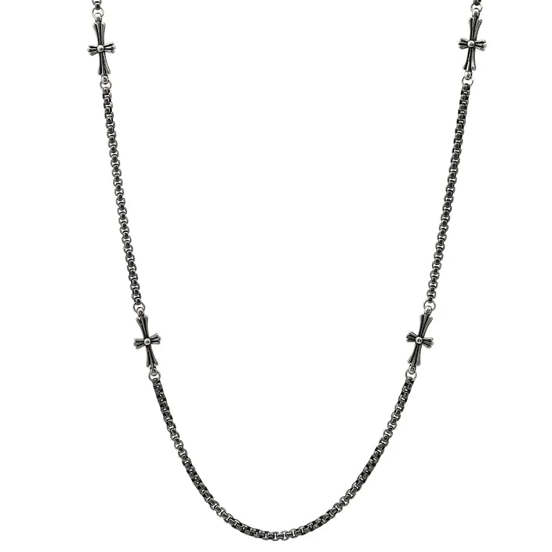 Oxidized Stainless Steel Round Link Chain And Crosses Necklace made by Zulily