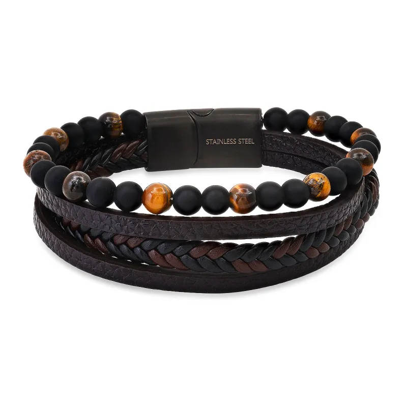 Braided Leather & Tiger Eye Beaded Bracelet made by Zulily