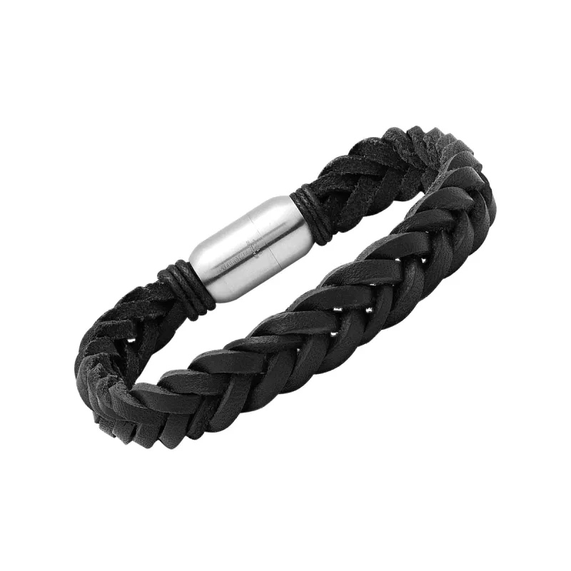Braided Black Leather Bracelet with Stainless Steel Clasp made by Zulily