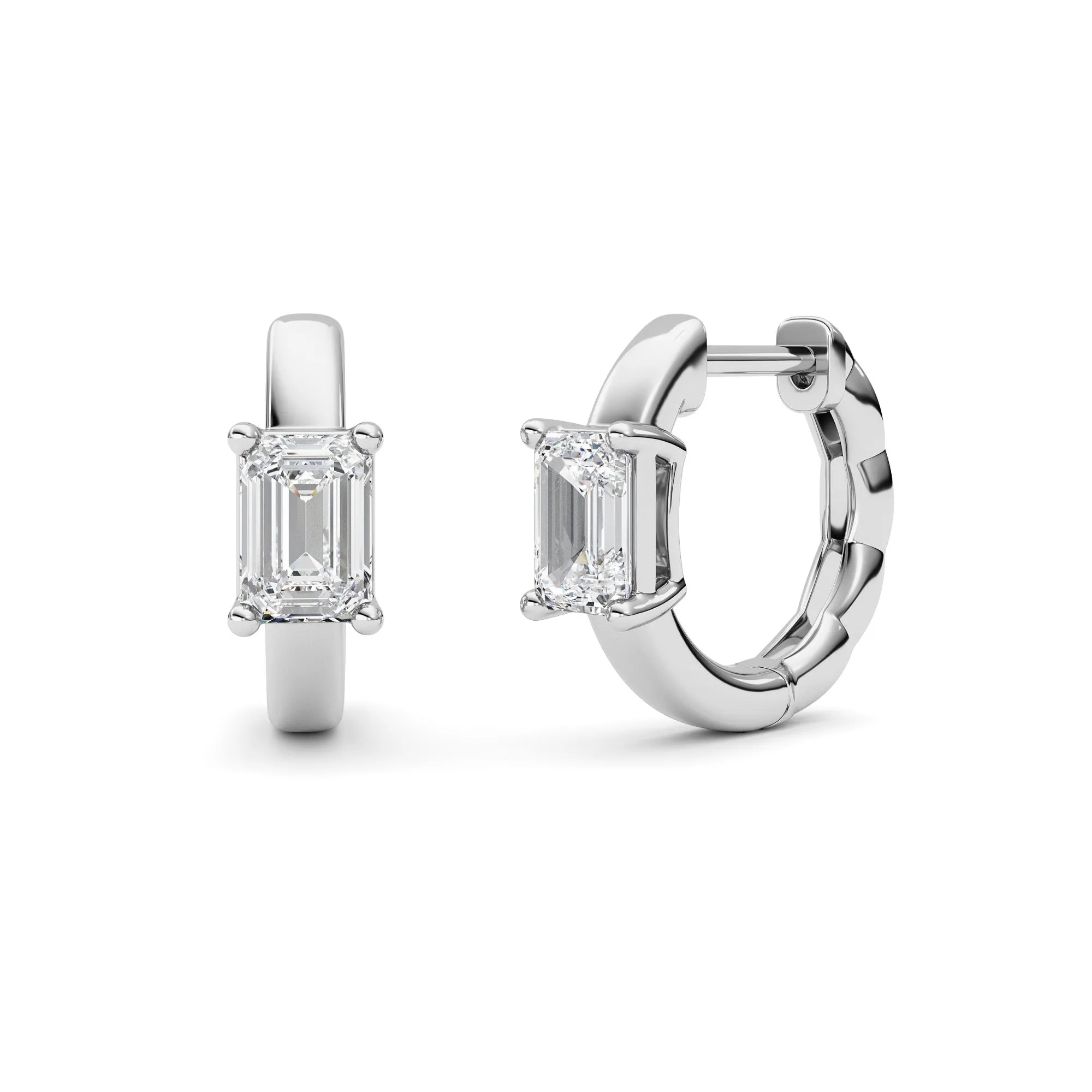Emerald Shaped Lab Grown Diamond (F/VS ) Huggie Earrings in 14K Gold sold by Zulily product image thumbnail 3