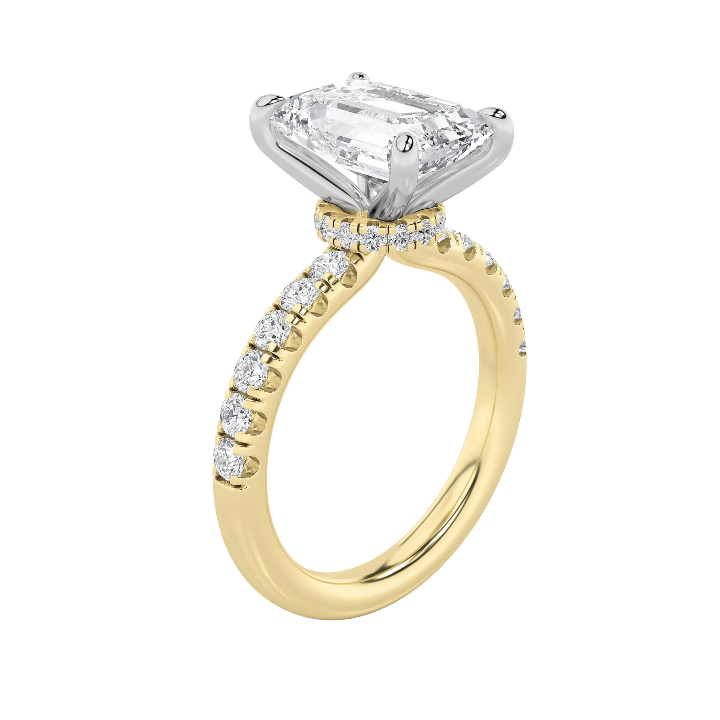 2 Ct Emerald (F/VVS) Lab Grown Diamond Prong 14K Yellow Gold Hidden Halo Accented Engagement Ring sold by Zulily product image thumbnail 3