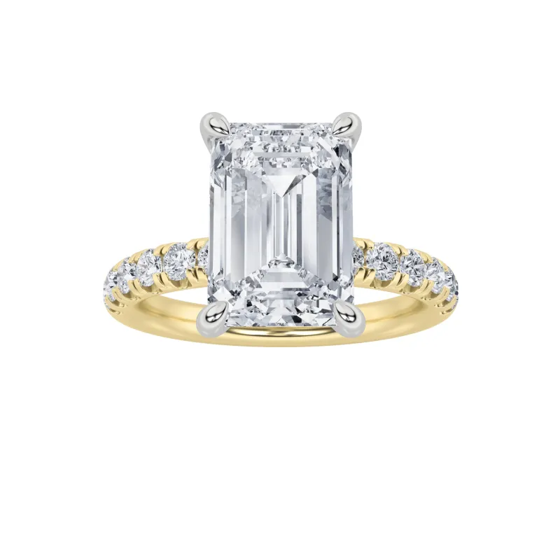 2 Ct Emerald (F/VVS) Lab Grown Diamond Prong 14K Yellow Gold Hidden Halo Accented Engagement Ring made by Zulily