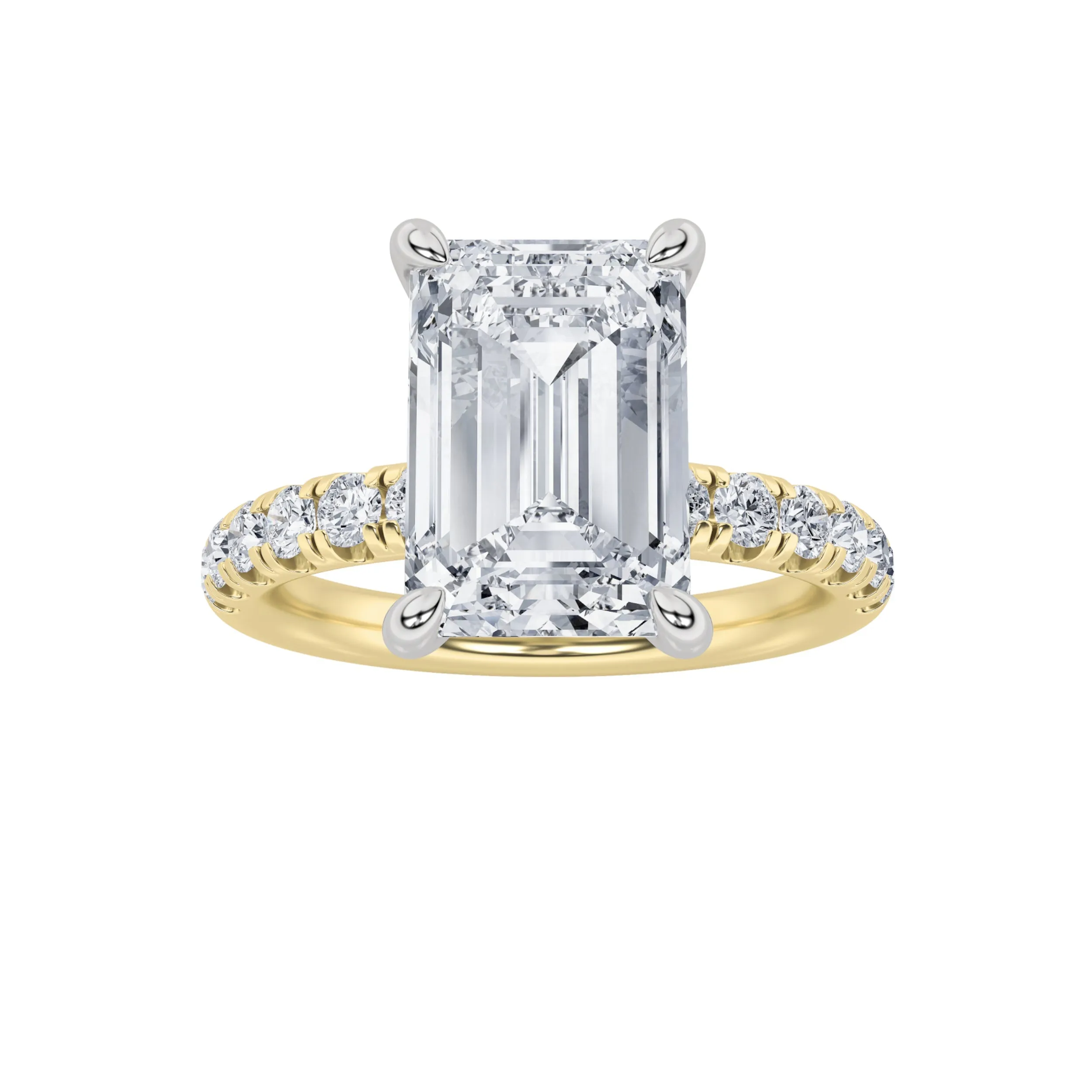 2 Ct Emerald (F/VVS) Lab Grown Diamond Prong 14K Yellow Gold Hidden Halo Accented Engagement Ring sold by Zulily