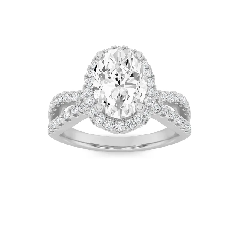 2Cttw Oval Shaped Lab Grown Diamond (F/VS) Split Shank Halo Accented Engagement Ring in 14K Gold made by Zulily