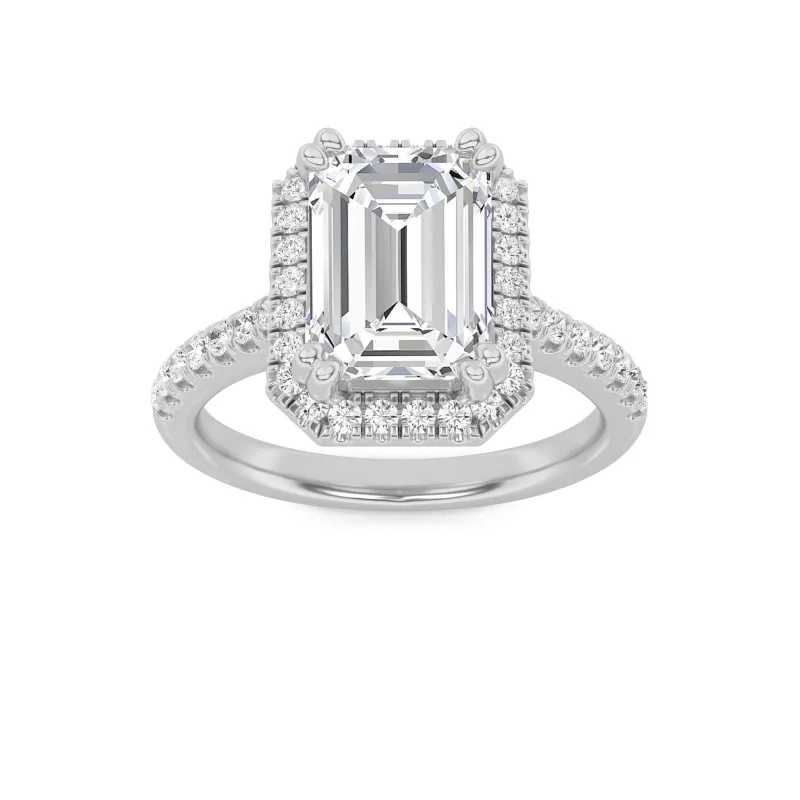 3Cttw Emerald Shaped Lab Grown Diamond (F/VS) Classic Halo Accented Engagement Ring in 14K Gold made by Zulily