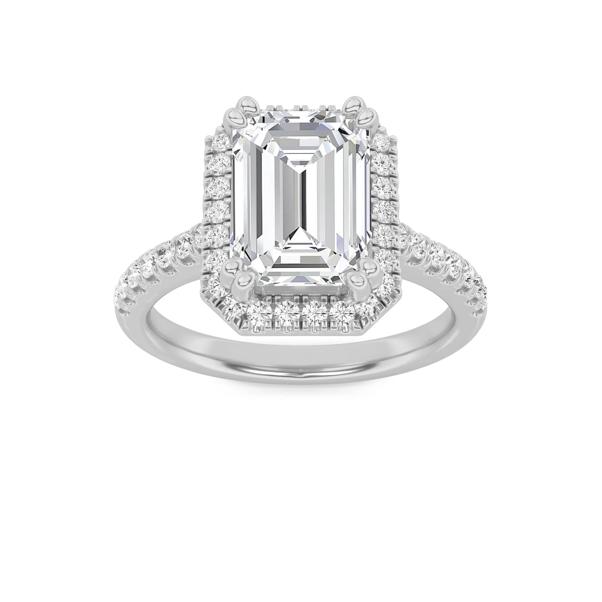 3Cttw Emerald Shaped Lab Grown Diamond (F/VS) Classic Halo Accented Engagement Ring in 14K Gold sold by Zulily
