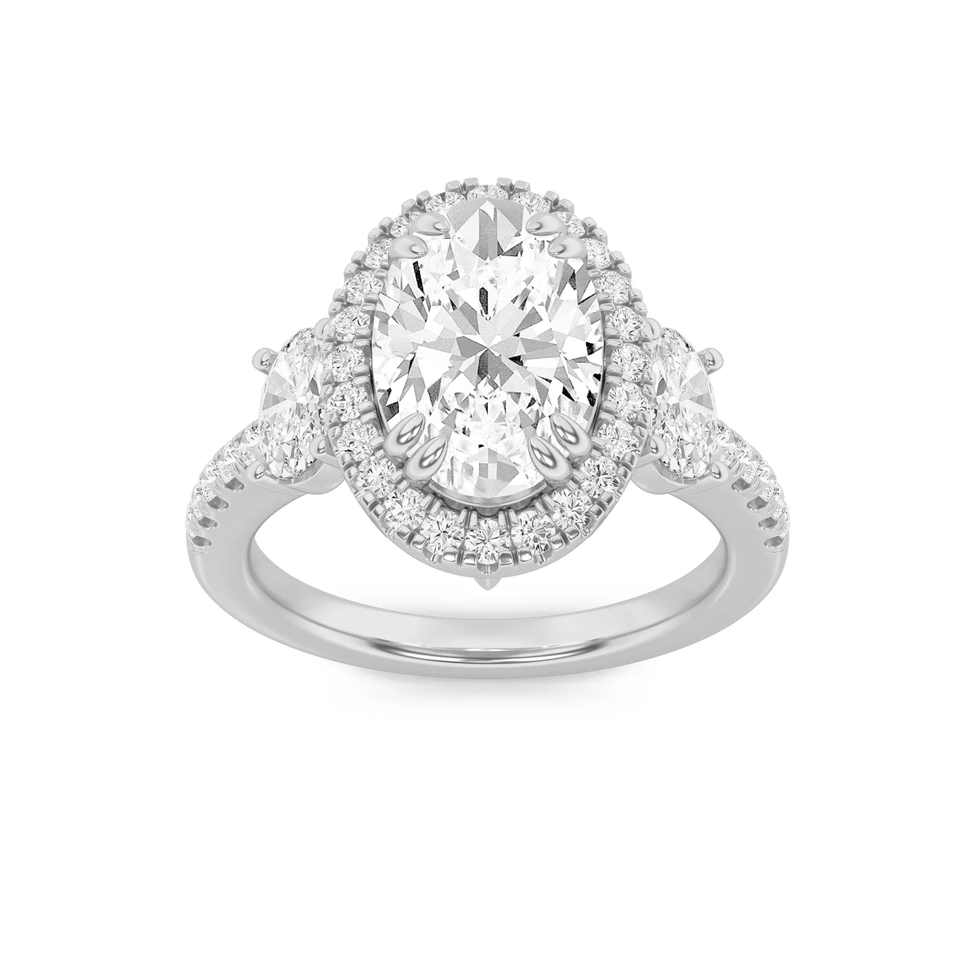3Cttw Oval Shaped Lab Grown Diamond (G/VS) Three Stone Accented Engagement Ring in 14K Gold sold by Zulily