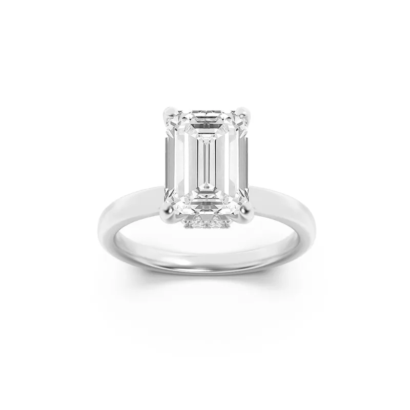 2Cttw Emerald Shaped Lab Grown Diamond (F/VS) Hidden Halo Plain Shank Engagement Ring in 14K Gold made by Zulily