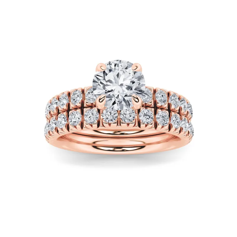 2Cttw Round Shaped Lab Grown Diamond (F/VS) Classic Accented Set With Band and Engagement Ring in 14K Gold made by Zulily