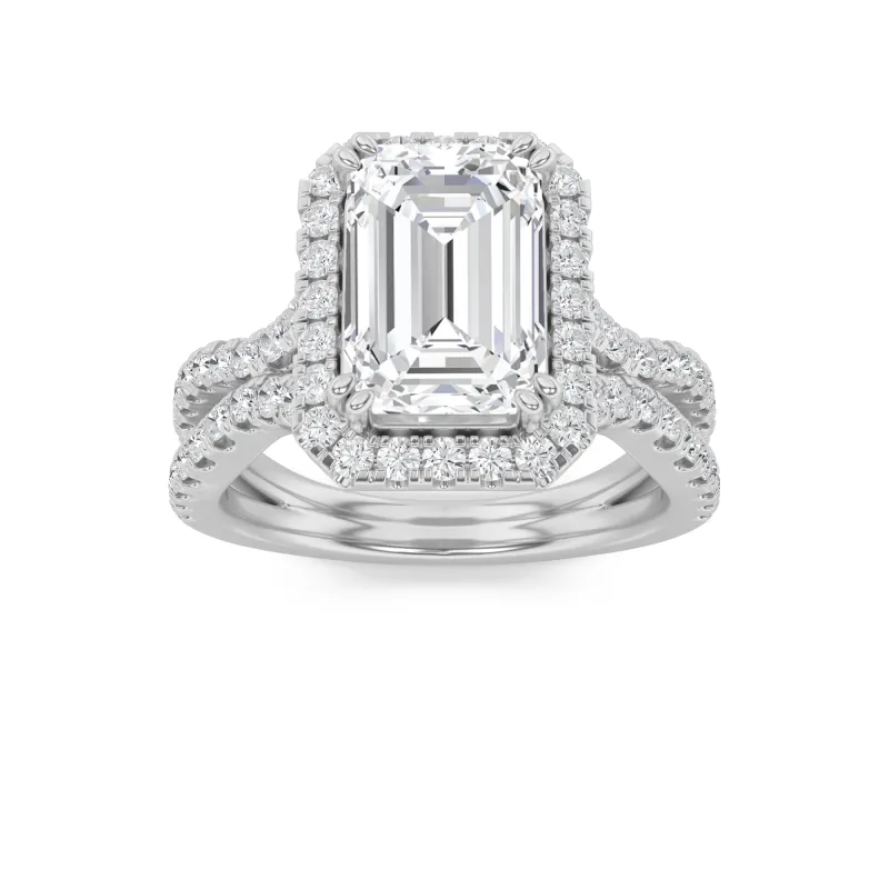 4Cttw Emerald Shaped Lab Grown Diamond (F/VS) Split Shank Halo Engagement Ring in 14K Gold made by Zulily