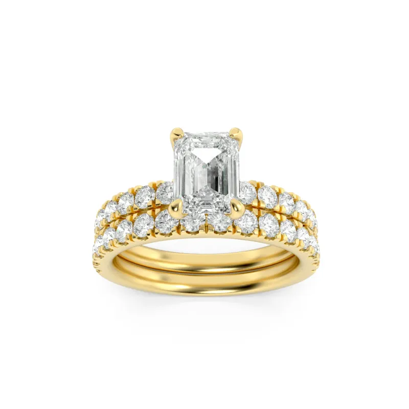 2Cttw Emerald Shaped Lab Grown Diamond (F/VS) Classic Accented Set With Band and Engagement Ring in14K Gold made by Zulily