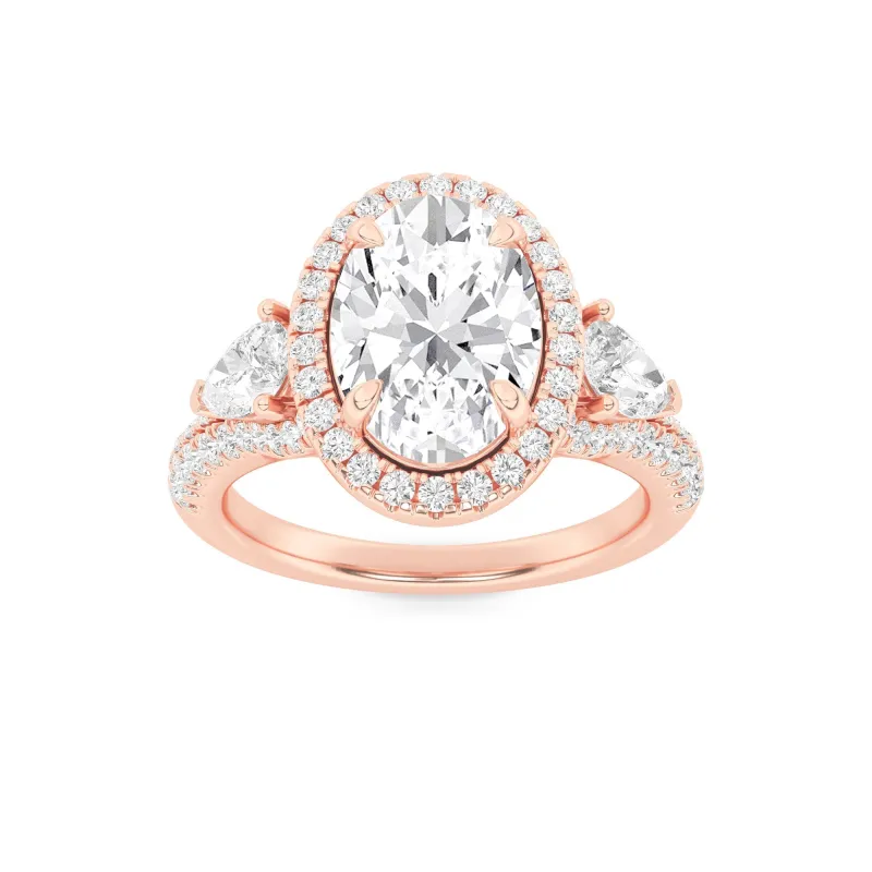 3Cttw Oval Shaped Lab Grown Diamond (F/VS) Three Stone Bold Accented Engagement Ring in 14K Gold made by Zulily
