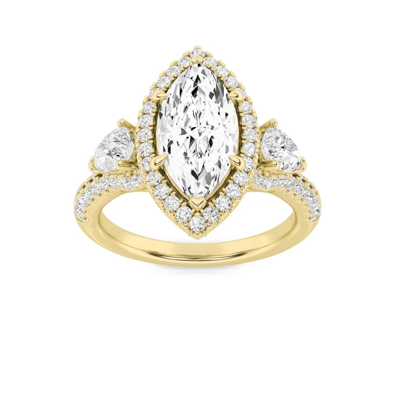 3Cttw Marquise Shaped Lab Grown Diamond (G/VS) Three Stone Bold Accented Engagement Ring in 14K Gold made by Zulily