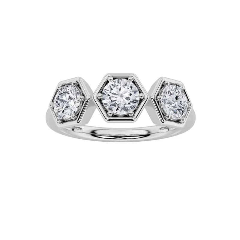1Cttw Round Shaped Lab Grown Diamond (F/VS) Three Stone Ring in 14K Gold made by Zulily