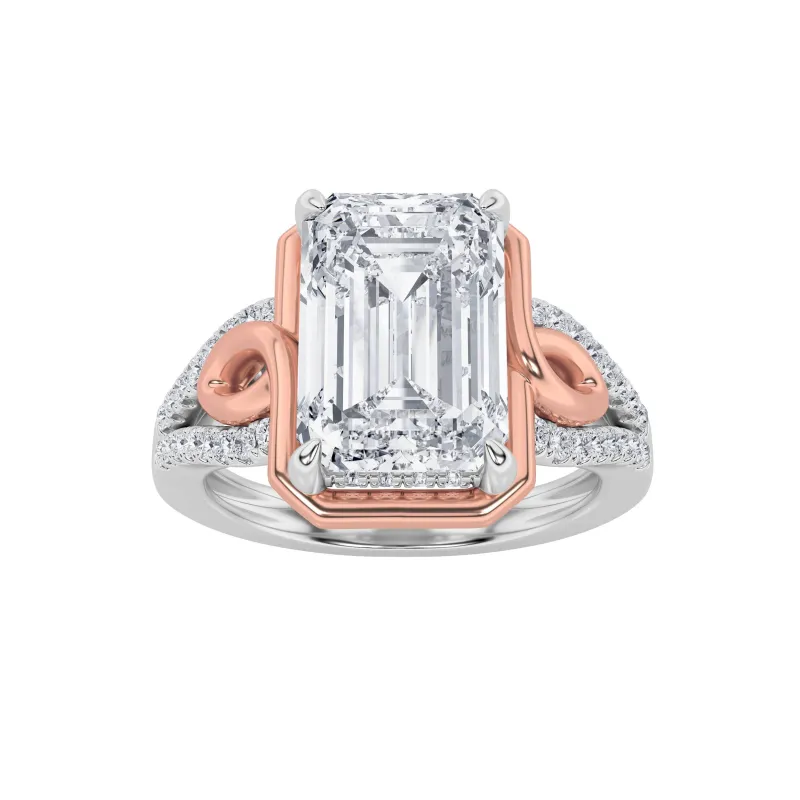 4.25Cttw Emerald Shaped Lab Grown Diamond (F/VS) Bold Accented Two Tone Engagement Ring in 14K Gold made by Zulily