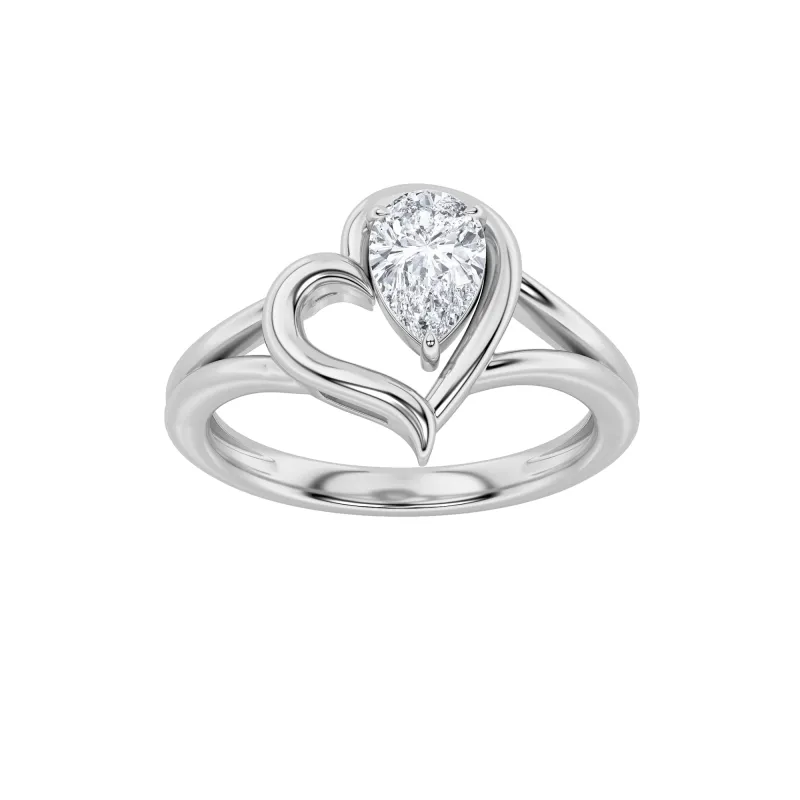 0.5Cttw Pear Shaped Lab Grown Diamond (F/VS) Heart Ring in 14K White Gold made by Zulily