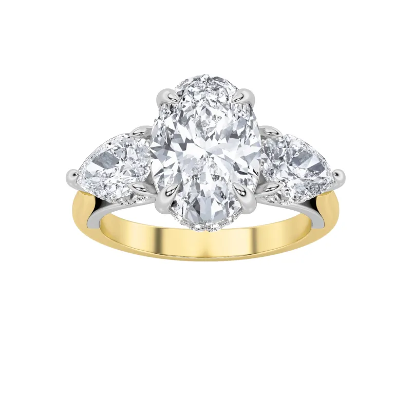 4Cttw Oval Shaped Lab Grown Diamond (F/VS) Accented Three Stone Ring in 14K Gold made by Zulily