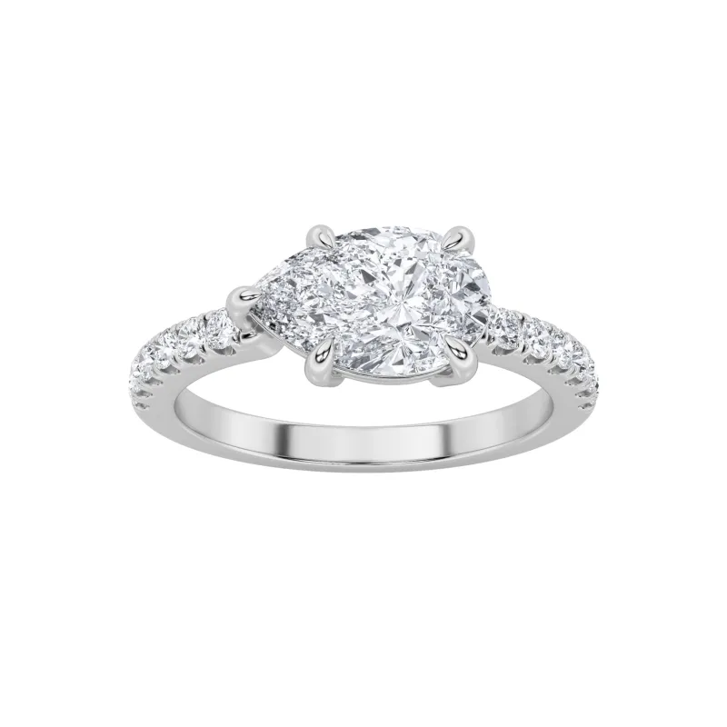 1.5Cttw Pear Shaped Lab Grown Diamond (F/VS) East West Accented Engagement Ring in 14K Gold made by Zulily