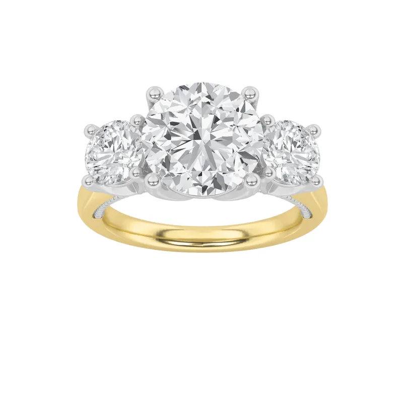 4Cttw Round Shaped Lab Grown Diamond (F/VS) Accented Three Stone Ring in 14K Gold made by Zulily