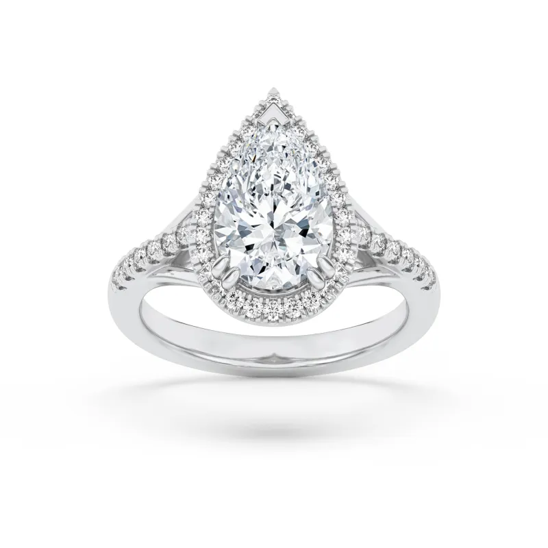 3Cttw Pear Shaped Lab Grown Diamond Halo Accented Engagement Ring in 14K Gold made by Zulily
