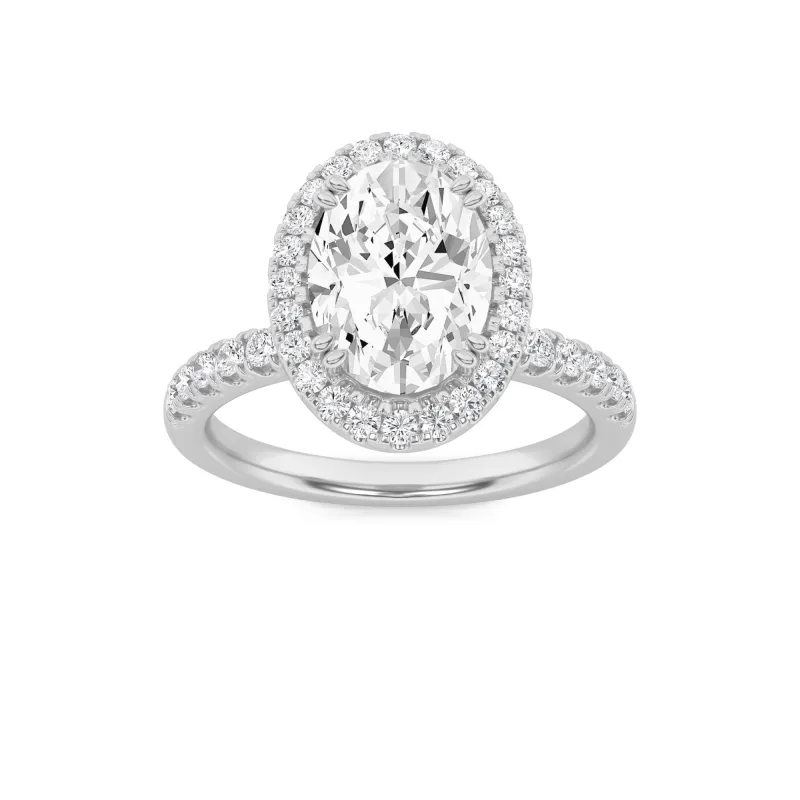 3Cttw Oval Shaped Lab Grown Diamond Halo Accented Engagement Ring in 14K Gold made by Zulily