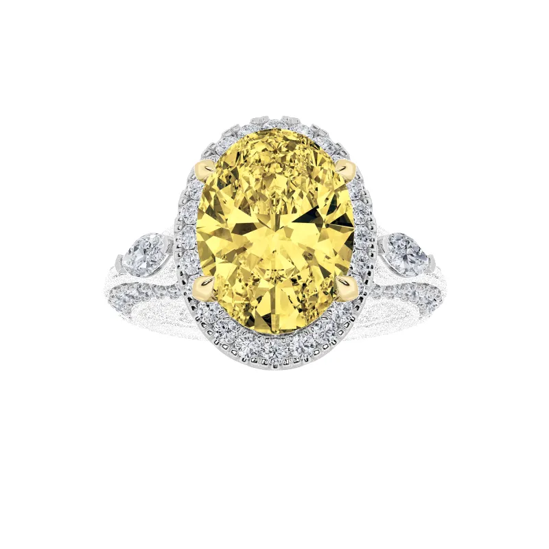 3Cttw Oval Shaped Yellow Lab Grown Diamond (F/VS) Three Stone Halo Engagement Ring in 14K Gold made by Zulily