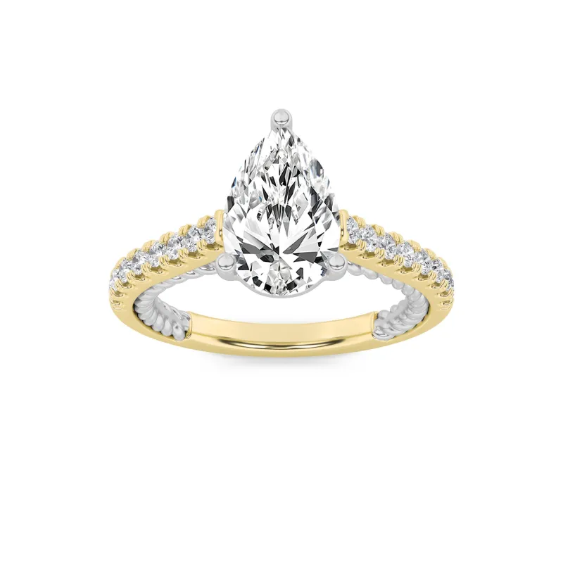 2 Ct Pear (F/VS) Lab Grown Diamond V-Prong 14K Two-Tone Gold Rope Design Accented Engagement Ring made by Zulily