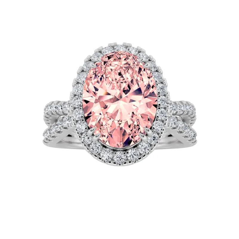 4Cttw Oval Shaped Pink Lab Grown Diamond (F/VS) Split Shank Halo Engagement Ring in 14K Gold made by Zulily