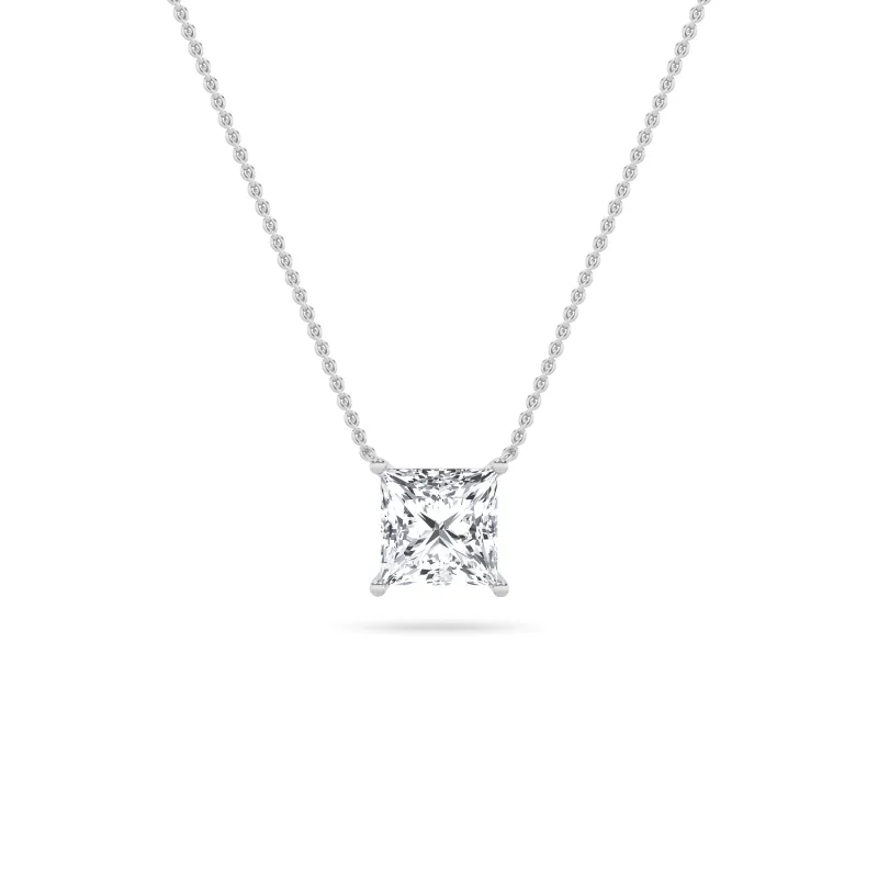 1 Ct Princess (F/VS) Lab Grown Diamond Prong 14K White Gold Classic Solitaire Pendant Necklace made by Zulily
