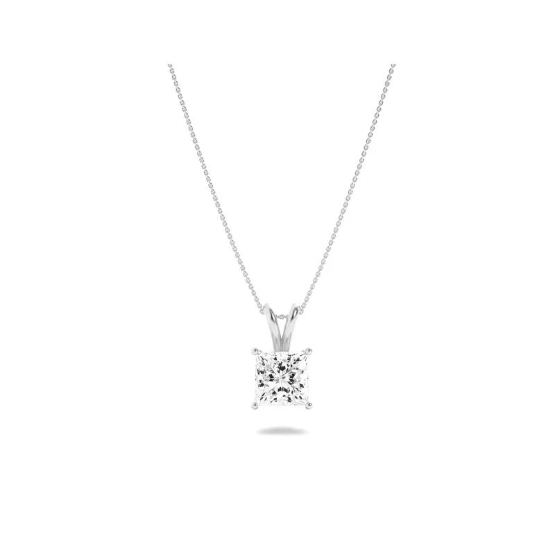 Princess (F/VS) Lab Grown Diamond Prong 14K White Gold Split Bale Solitaire Pendant Necklace made by Zulily