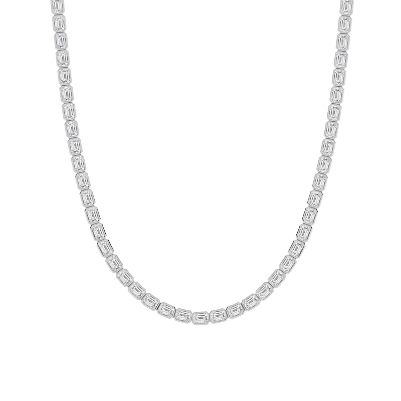 30.0 Ct Emerald (F/VS) Lab Grown Diamond Bezel 14K White Gold Classic Eternity Tennis Necklace made by Zulily