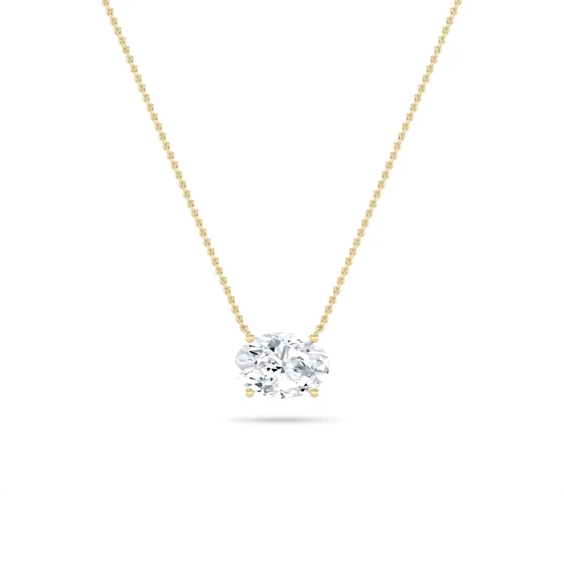 Oval F/VS Lab Grown Diamond Prong 14K Yellow Gold East West Solitaire Pendant Necklace made by Zulily