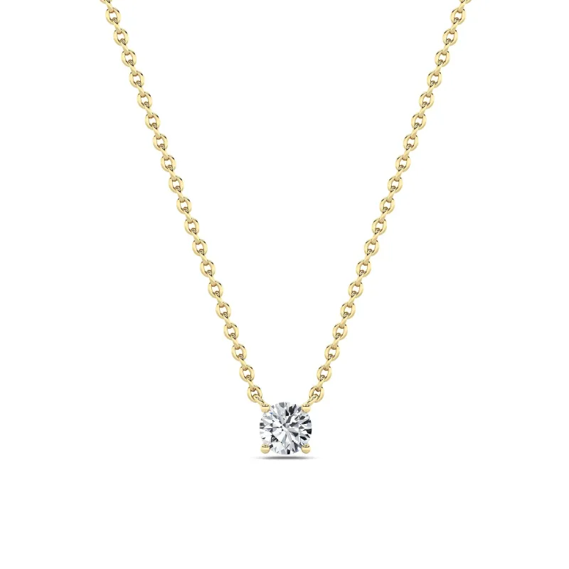 Round Lab Grown Diamond Prong 14k Yellow Gold Solitaire Pendant Necklace made by Zulily