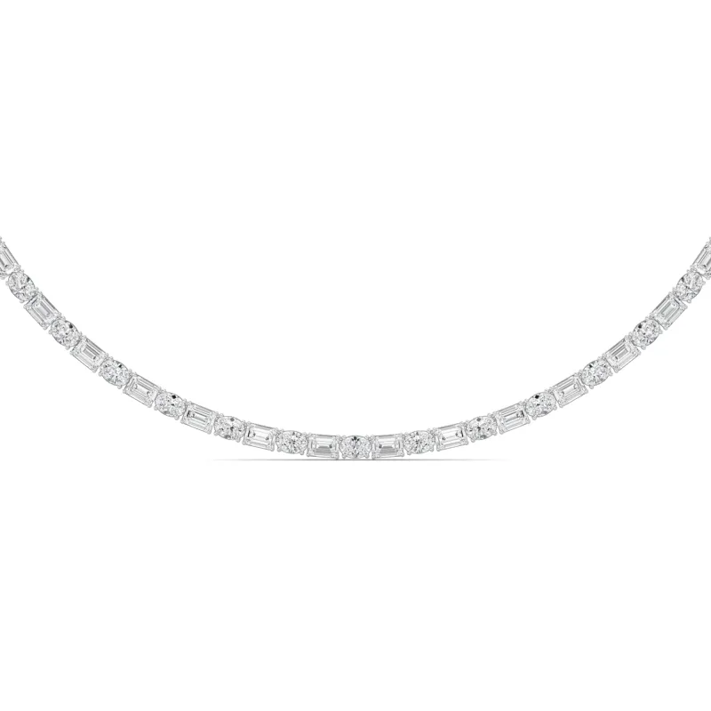 25.0 Ct  (F/VS) Lab Grown Diamond Prong 14K White Gold Alternating Eternity Tennis Necklace made by Zulily