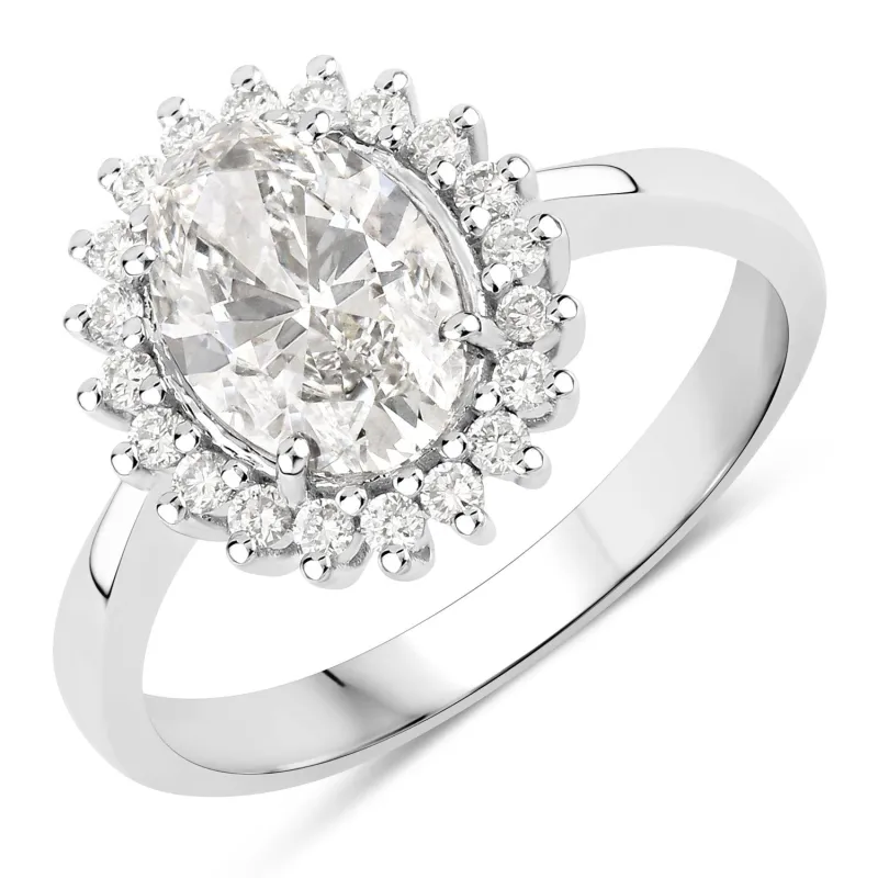 Oval Lab Diamond Prong Platinum Bridal Floral Halo Ring made by Zulily