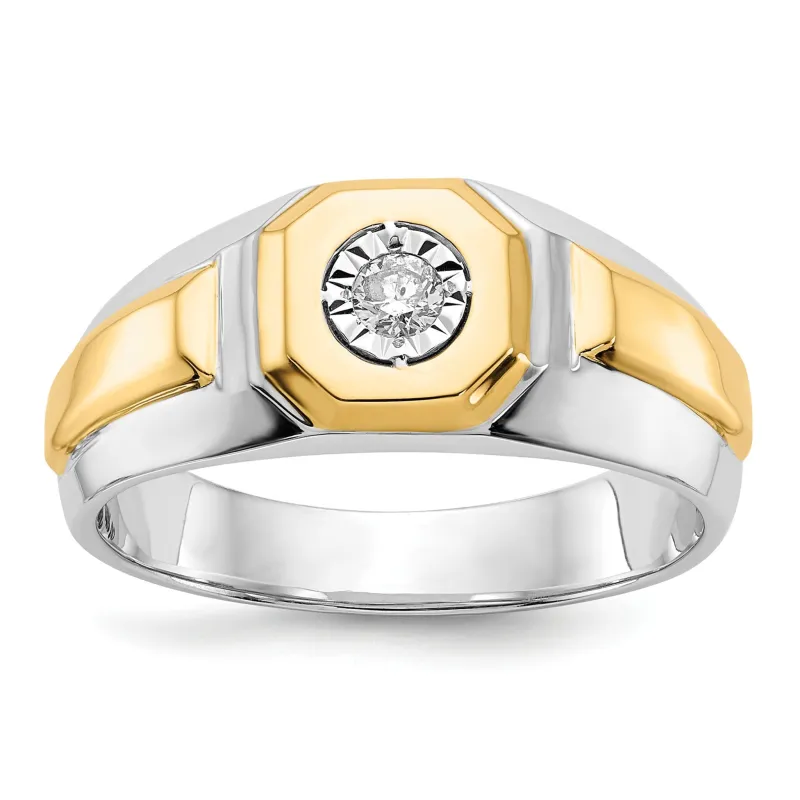 14k Two-Tone 1/10 ct Lab Grown Diamond Thick Band Men's Ring made by Zulily