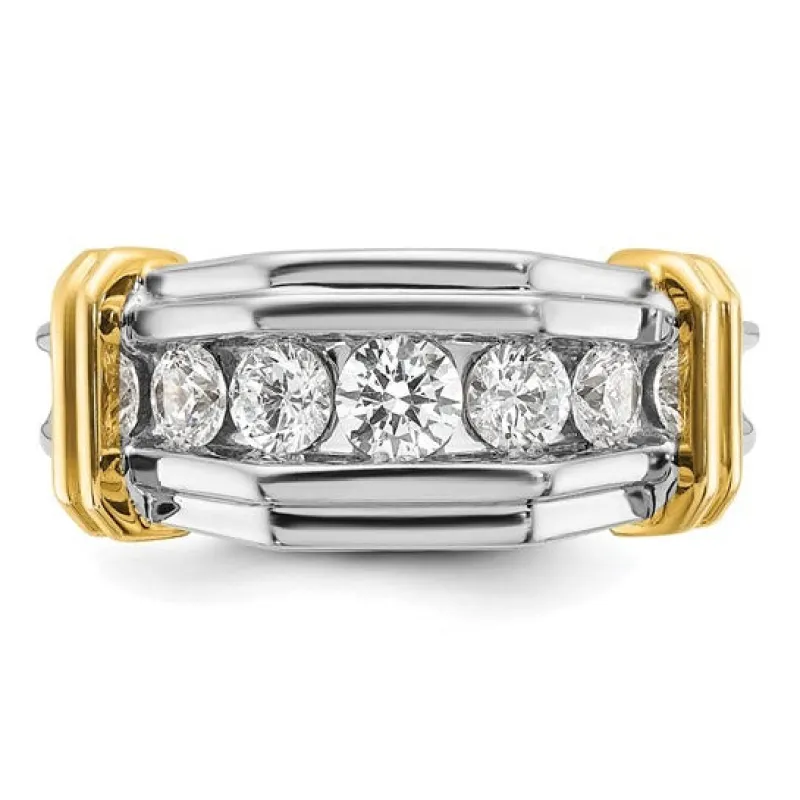 14k Two-tone 1 ct Lab Grown Diamond Five Stone Grooved Men's Ring made by Zulily