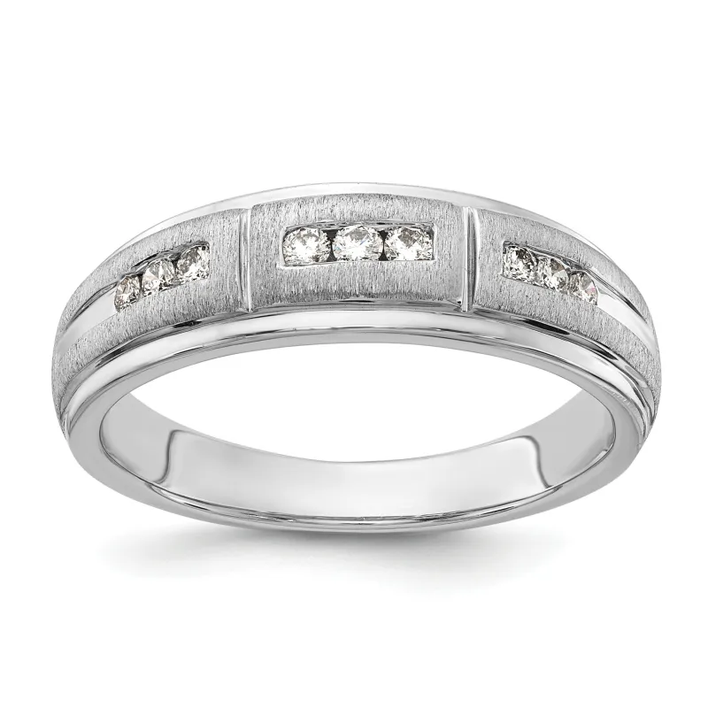 Lab Diamond Step-Edged Channel-Set Diamond Wedding Men's Ring 10k White Gold made by Zulily