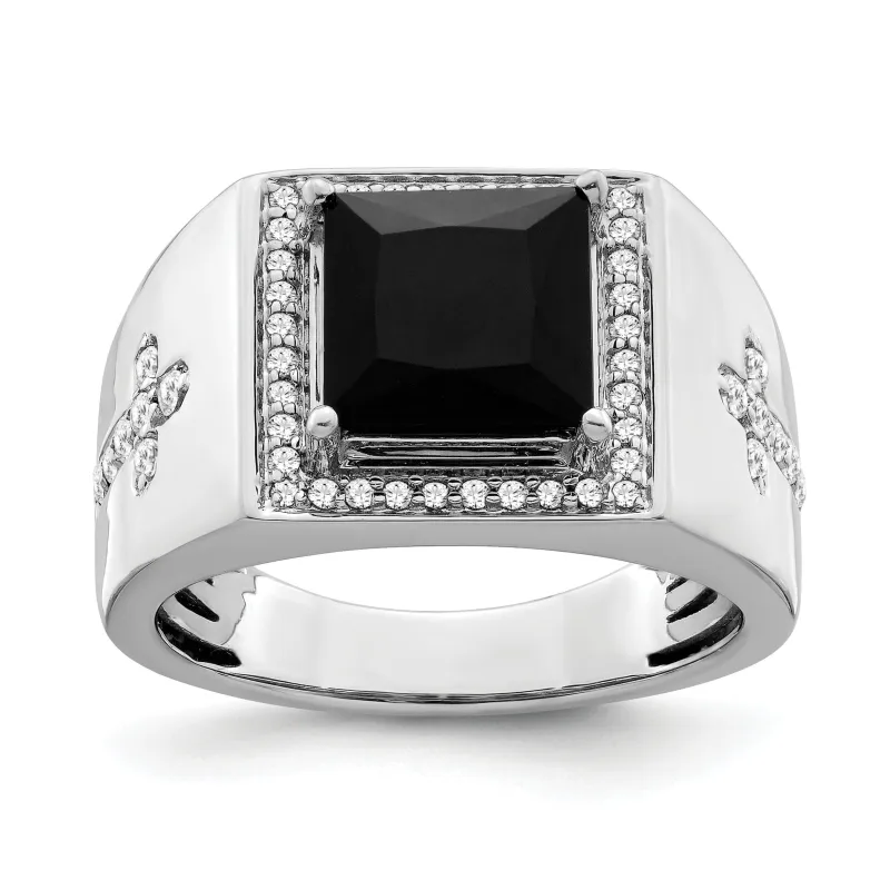 14k Gold 1/2 ct Lab Grown Diamond and Onyx Side Cross Square Men's Ring made by Zulily
