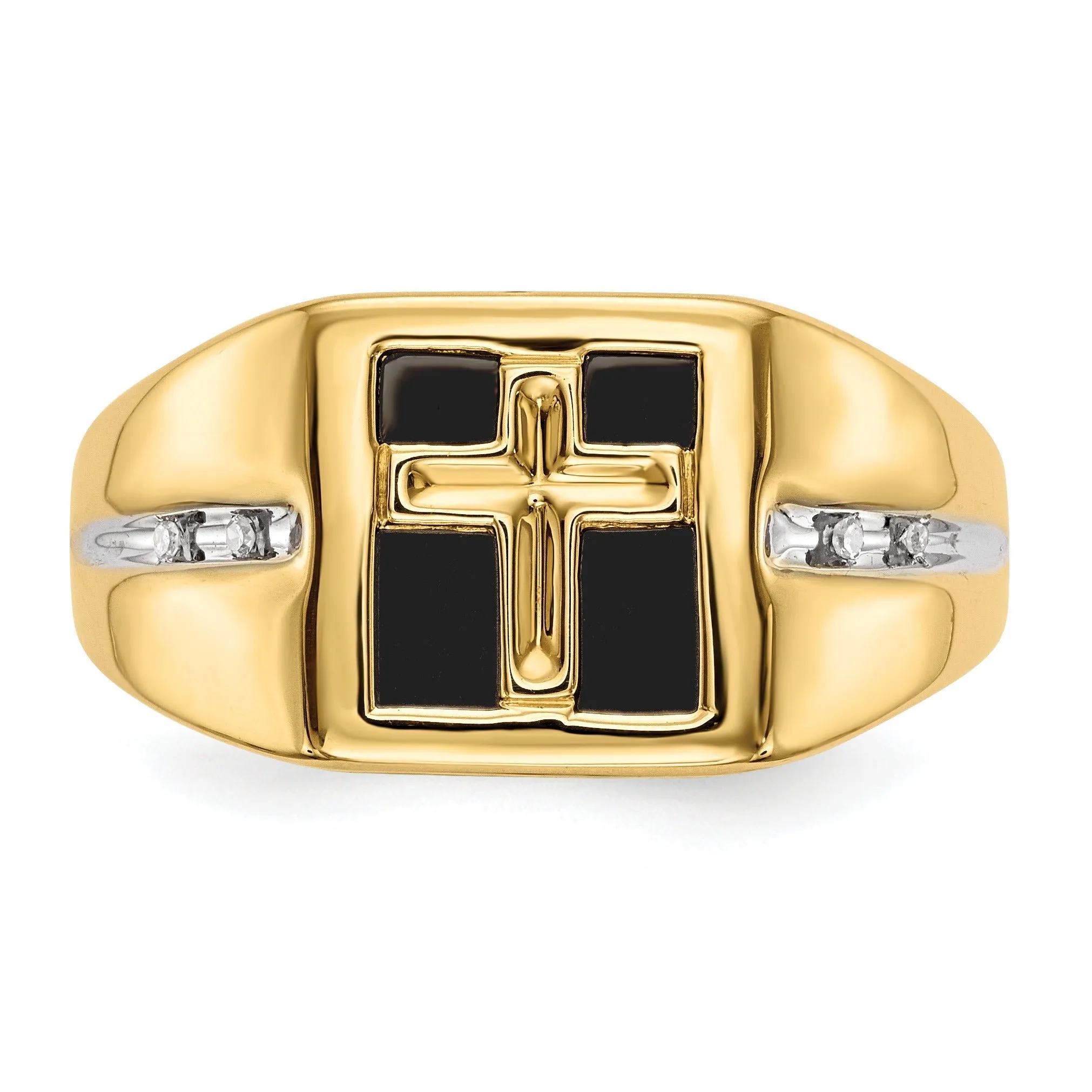 14k Gold Lab Grown Diamond and Onyx Cross Men's Ring sold by Zulily product image thumbnail 3